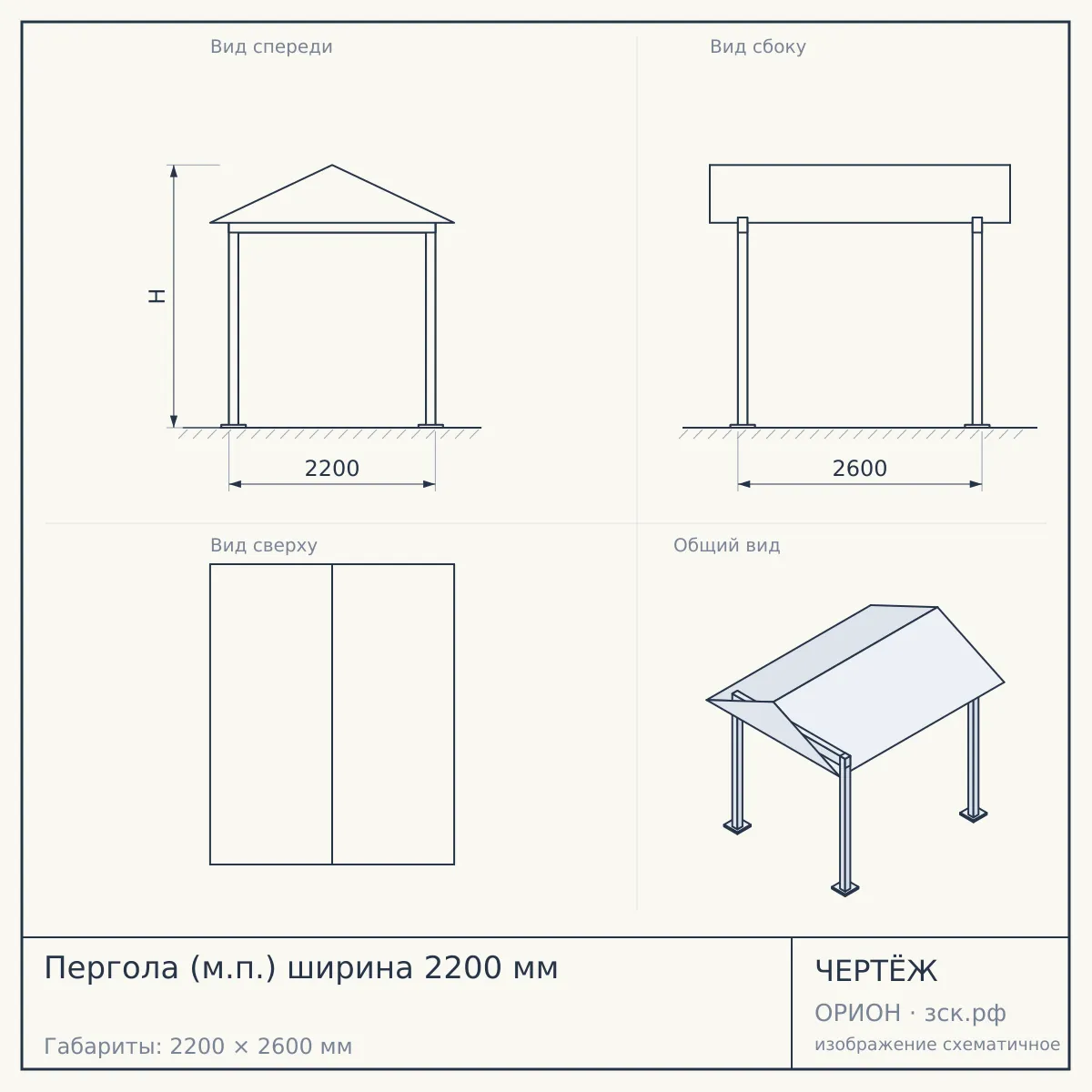 Пергола (м.п.) ширина 2200 мм — чертёж