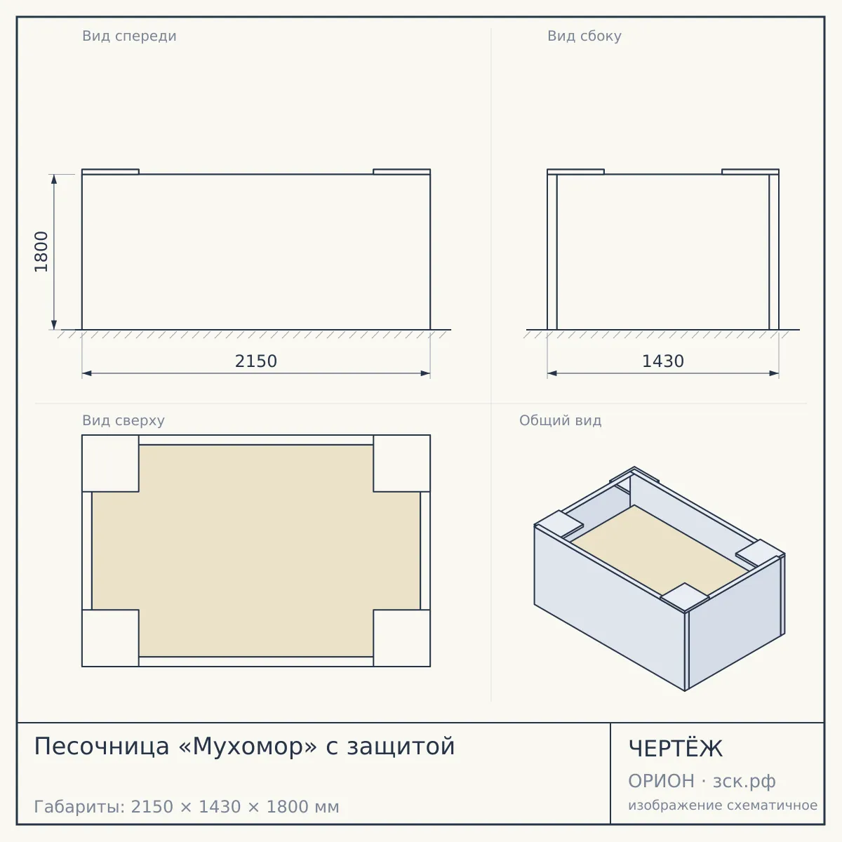 Песочница «Мухомор» с защитой — чертёж